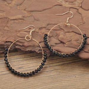 Black Seed Beaded Gold Hoop Earrings Beaded Hoop Hook Statement Earrings